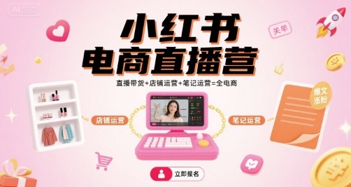 小红书电商直播营，直播带货+店铺运营+笔记运营=全电商-网创百晓生