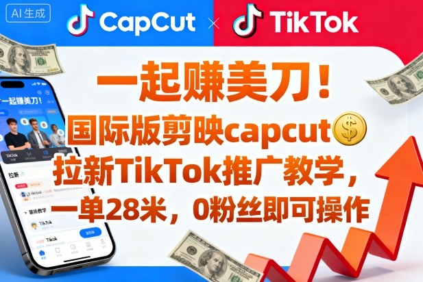 一起賺美刀！国际版剪映capcut拉新TikTok推广教学，一单28米，0粉丝即可操作（附推广入口和教学）-网创百晓生