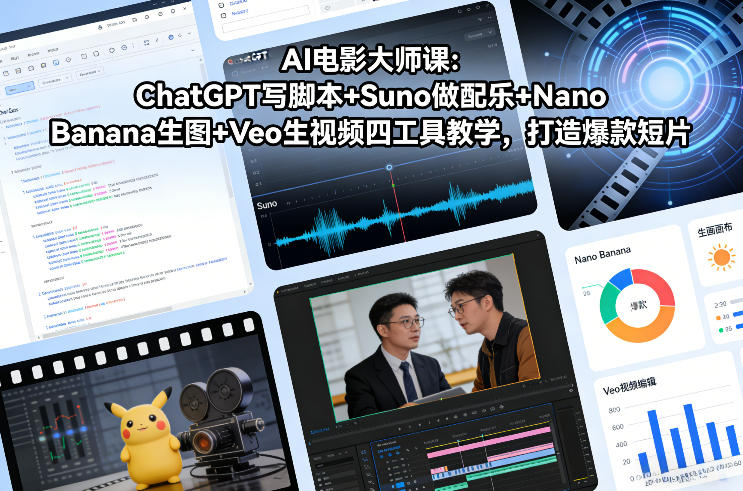 AI电影大师课：ChatGPT写脚本+Suno做配乐+Nano Banana生图+Veo生视频，打造爆款短片-网创百晓生