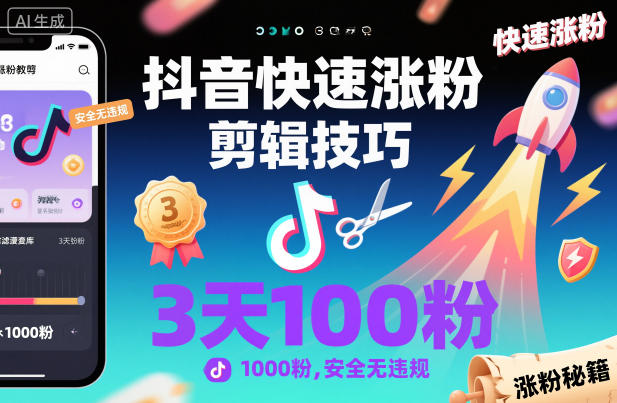 抖音快速涨粉剪辑技巧，3天1000粉，安全无违规-网创百晓生