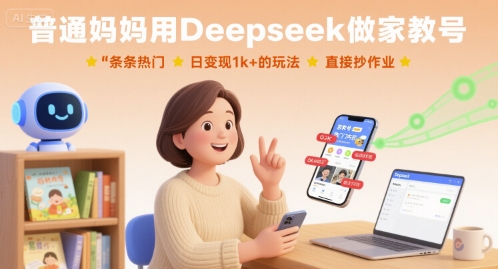 普通妈妈用Deepseek做家教号，条条热门，日变现1k+的玩法，直接抄作业-网创百晓生