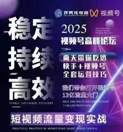 坏男孩电商视频号7月1号线下课，视频号短引、精细化模型打法，三频共振，无人，快手全站精细化运营-网创百晓生