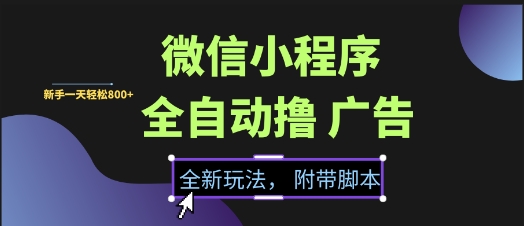 微信小程序全自动撸广告项目，彻底解决没流量的问题，新手一天8张+【揭秘】-网创百晓生