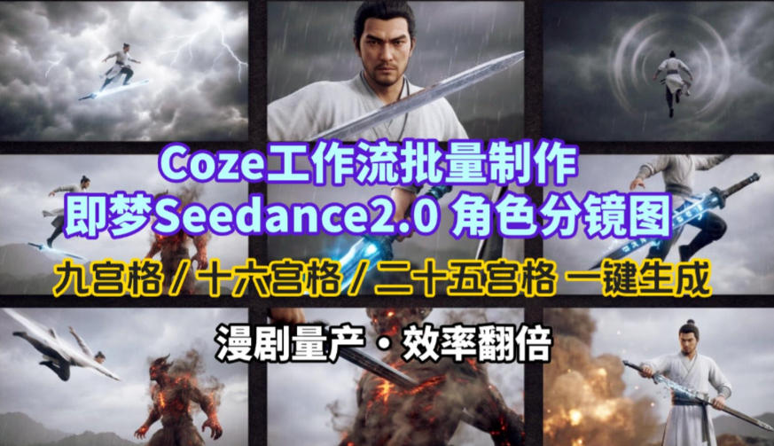 Coze工作流批量制作即梦Seedance2.0角色分镜图，九宫格-十六宫格-二十五宫格一键生成，漫剧量产，效率翻倍-网创百晓生