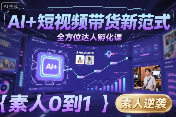 AI+短视频带货新范式全方位达人孵化课，素人也可以从0到1，全方位认知短视频带货-网创百晓生