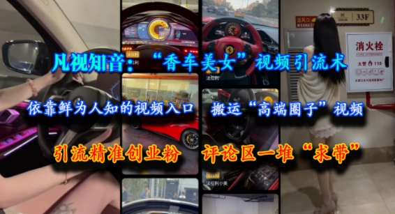 凡视知音：“香车美女”视频引流术，依靠鲜为人知的视频入口，搬运“高端圈子”视频，引流精准创业粉，评论区一堆“求带”-网创百晓生