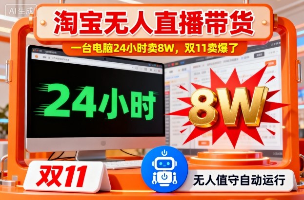 淘宝无人直播带货，一台电脑214小时卖8W，双11卖爆了【揭秘】-网创百晓生