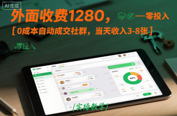 外面收费1280，0成本自动成交社群，当天收入3-8张【实操教学】-网创百晓生