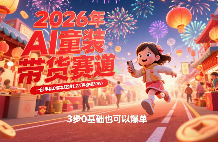 AI童装新春带货赛道，一部手机0成本狂销1.2万件喜提20W+，3步0基础也可以爆单-网创百晓生