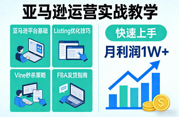 亚马逊运营实战教学，亚马逊平台+Listing优化+Vine秒杀+FBA发货等，快速上手，实现店铺月利润1W-网创百晓生