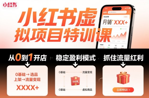 小红书虚拟项目特训课，帮你从0到1打造稳定盈利的店铺，抓住流量红利（更新9月）-网创百晓生