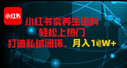 小红书卖养生资料轻松上热门，打造私域闭环，月入1W+-网创百晓生