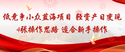 低竞争小众蓝海项目，轻资产日变现4张的操作思路适合新手操作-网创百晓生