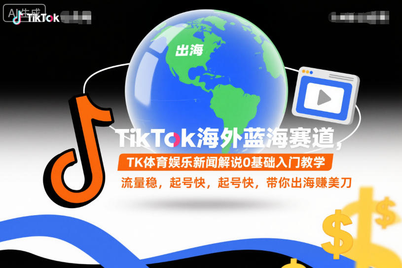 TikTok海外蓝海赛道，TK体育娱乐新闻解说0基础入门教学，流量稳，起号快，带你出海賺美刀-网创百晓生