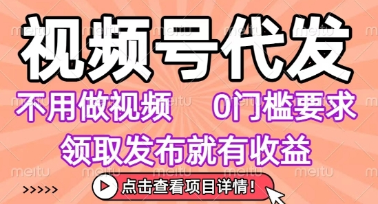 视频号代发，不用剪辑不用做视频，0门槛要求，领取发布就有收益，任务没有无上限，小白轻松上手【揭秘】-网创百晓生