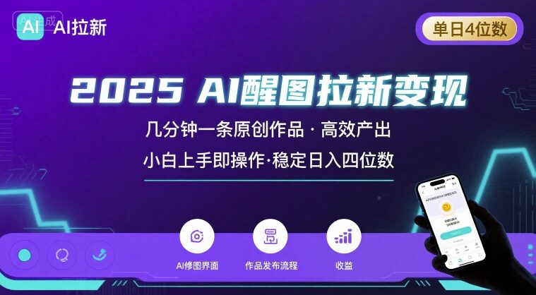 2025最强AI醒图拉新，几分钟一条原创作品，单日收入4位数，小白也能上手操作-网创百晓生