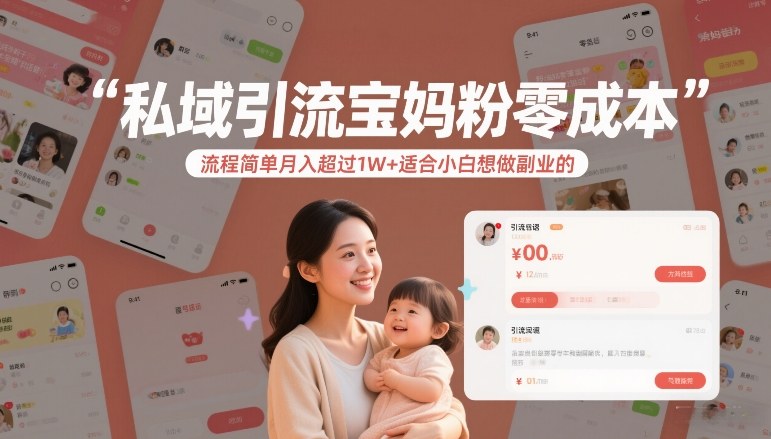 私域引流宝妈粉零成本流程简单月入超过1W+适合小白想做副业的-网创百晓生