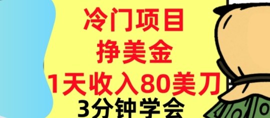 冷门项目挣美刀，0门槛，1天收入80刀，3分钟学会,这个方法要学会-网创百晓生