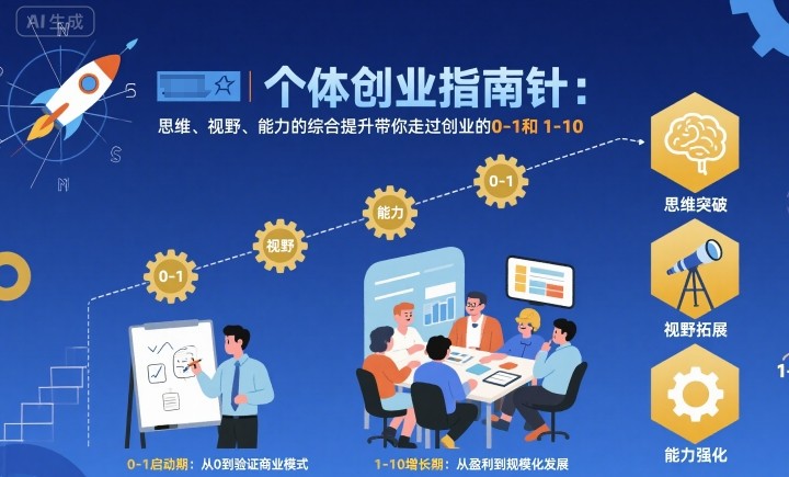 个体创业指南针，思维、视野、能力的综合提升带你走过创业的0-1和1-10【音频】-网创百晓生