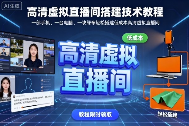 高清虚拟直播间搭建技术教程，一部手机、一台电脑、一块绿布轻松搭建低成本高清虚拟直播间-网创百晓生