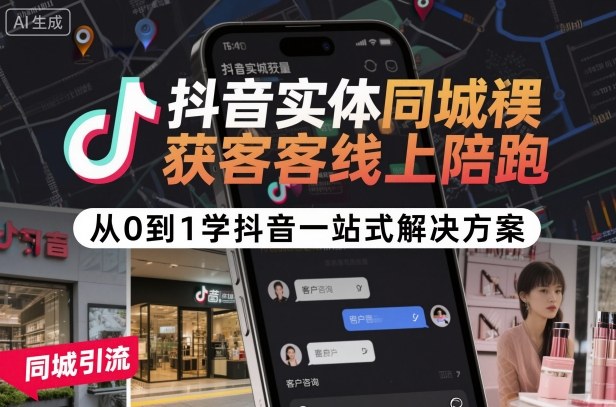 抖音实体同城获客线上陪跑，从0到1学抖音一站式解决方案-网创百晓生