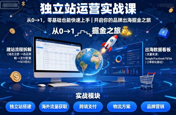 独立站运营实战课，从0到1，零基础也能快速上手，开启你的品牌出海掘金之旅-网创百晓生
