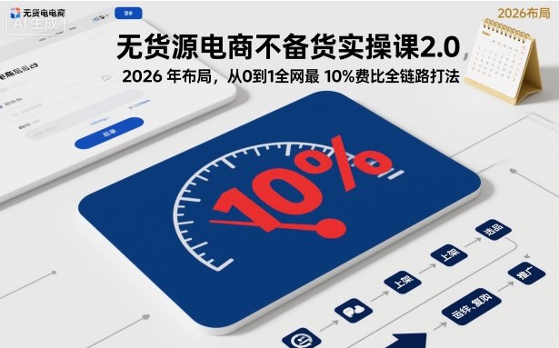 无货源电商不备货实操课2.0，2026年布局，从0到1全网最低10%费比全链路打法【更新】-网创百晓生