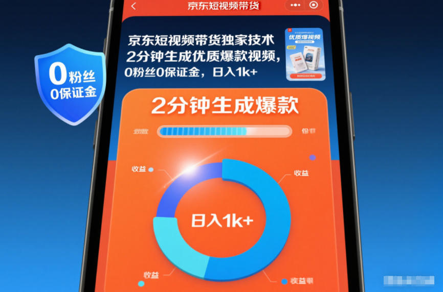 京东短视频带货独家技术，2分钟生成一条优质爆款视频，0粉丝0保证金，日入1k+【揭秘】-网创百晓生
