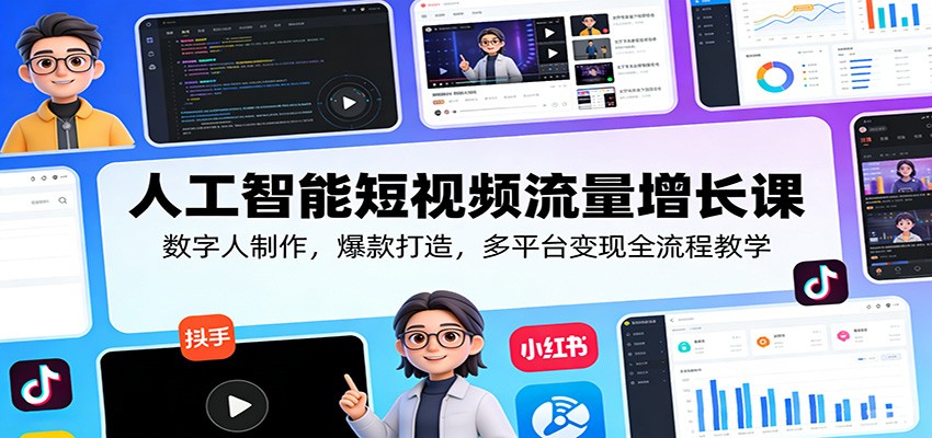 人工智能短视频流量增长课：数字人制作，爆款打造，多平台变现全流程教学-网创百晓生