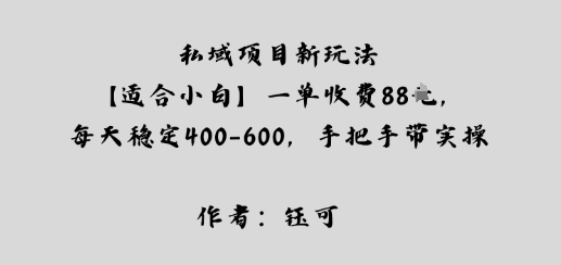 私域项目新玩法【适合小白】一单收费88米，每天稳定几张，手把手带实操-网创百晓生
