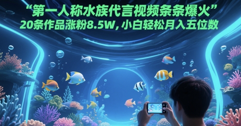第一人称水族代言视频条条爆火，20条作品涨粉8.5W，小白轻松月入五位数-网创百晓生