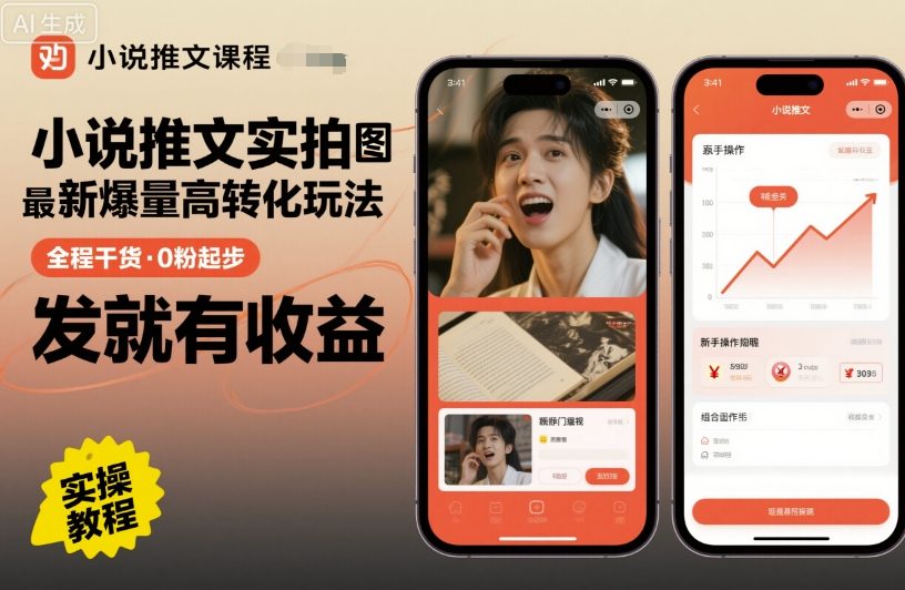 小说推文实拍双图文最新爆量高转化玩法，全程干货，0粉起步，发就有收益-网创百晓生