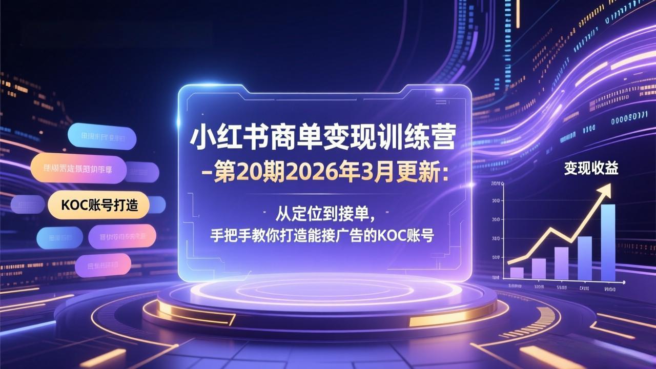 小红书商单变现训练营-第20期26年3月更新：从定位到接单，手把手教你打造能接广告的KOC账号-网创百晓生