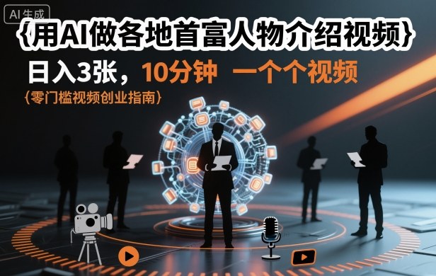 用AI做各地首富人物介绍视频，日入3张，10分钟一个视频-网创百晓生