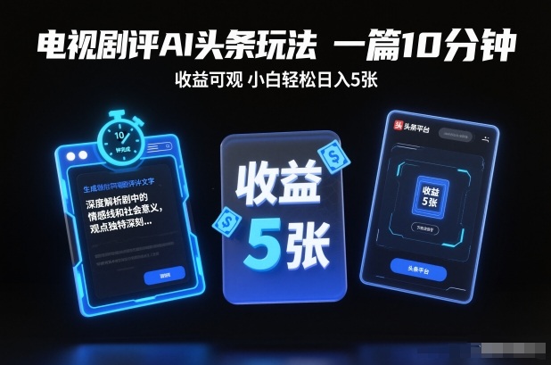 电视剧评AI头条玩法，一篇10分钟，收益可观，小白轻松日入5张+【独家】-网创百晓生