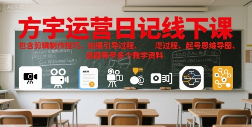 方宇运营日记线下课，包含剪辑制作技巧、拍摄引导过程、起号思维导图、选题等多个教学资料-网创百晓生