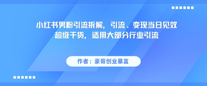 小红书男粉引流拆解，引流、变现当日见效超级干货，适用大部分行业引流-网创百晓生