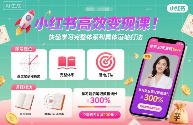 小红书高效变现课，快速学习小红书完整体系和具体落地打法-网创百晓生