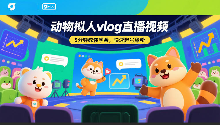 动物拟人vlog直播视频，5分钟教你学会，快速起号涨粉-网创百晓生