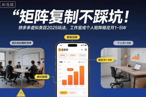 矩阵复制不踩坑！拼多多虚拟类目2025玩法，工作室或者个人矩阵稳定月1-5W【揭秘】-网创百晓生
