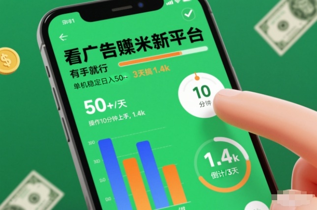 看广告賺米新平台，有手就行，单机稳定日入50+，操作10分钟上手，3天搞了1.4k【揭秘】-网创百晓生
