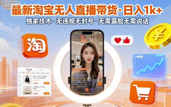 最新淘宝无人直播带货，日入1k+，独家技术，无违规无封号，无需露脸无需说话【揭秘】-网创百晓生