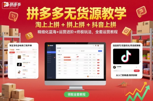 拼多多无货源教学，淘上拼+拼上拼+抖上拼，精细化蓝海+运营进阶+终极玩法，全套运营教程-网创百晓生