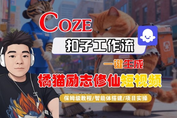 Coze扣子智能体工作流一键生成“橘猫励志修仙“短视频，全流程保姆级教学-网创百晓生