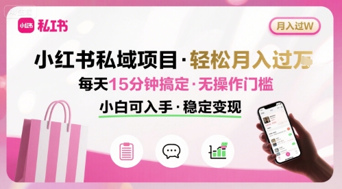 小红书私域项目 月入过W非常轻松 每天15分钟即可搞定，无任何操作门槛，小白可入手-网创百晓生