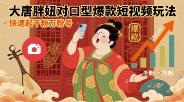 大唐胖妞对口型爆款短视频玩法，快速起千粉万粉号-网创百晓生
