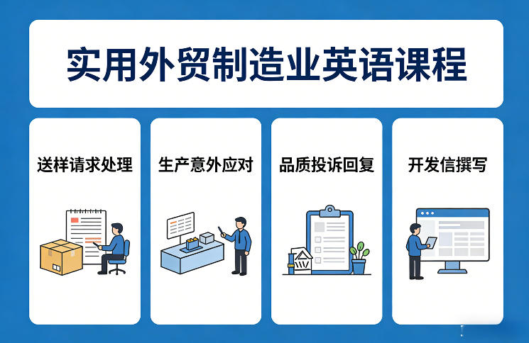 实用外贸制造业英语课程，教你专业处理送样请求、应对生产意外、回复品质投诉、撰写开发信等-网创百晓生