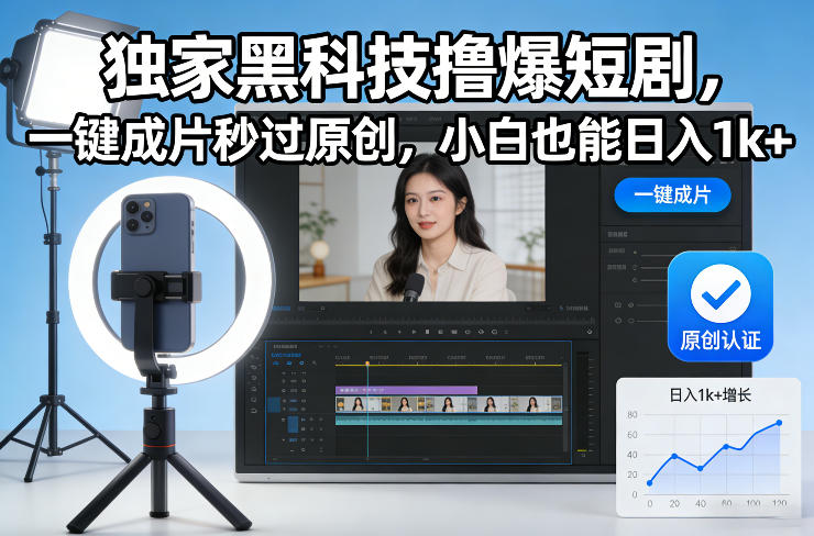 独家黑科技撸爆短剧，一键成片秒过原创，小白也能日入1k+【揭秘】-网创百晓生