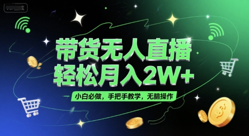 带货无人直播，轻松月入2W+，小白必做，手把手教学，无脑操作(附学习资料)-网创百晓生