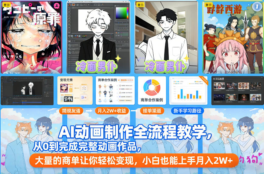 AI动画制作全流程教学，从0到完成完整动画作品，大量的商单让你轻松变现，小白也能上手月入2W+-网创百晓生